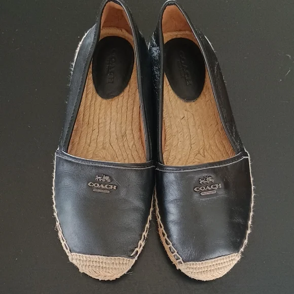 Coach Black Leather Slip On Shoes - Picture 1 of 12
